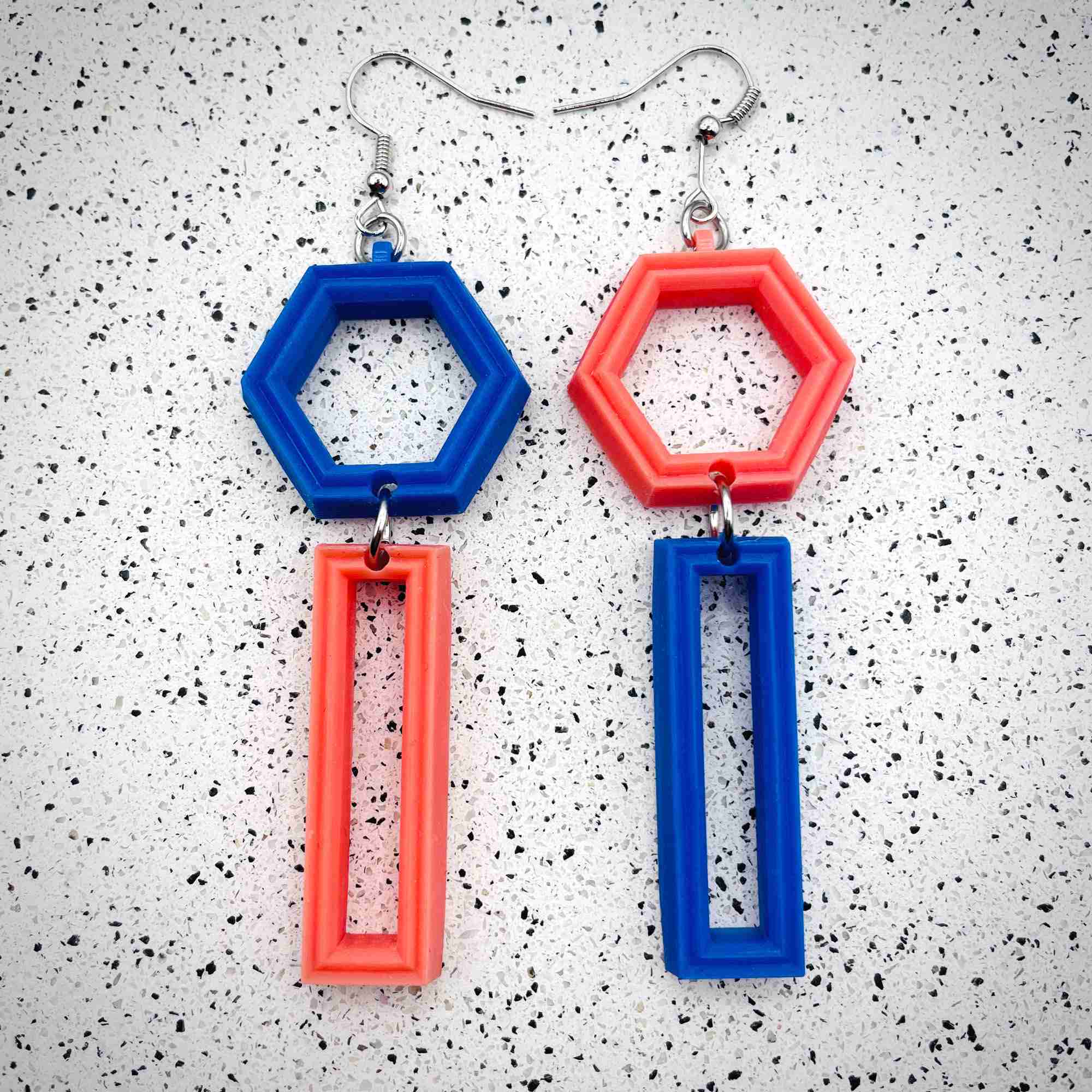 Mismatched Hexagon Hook Earrings