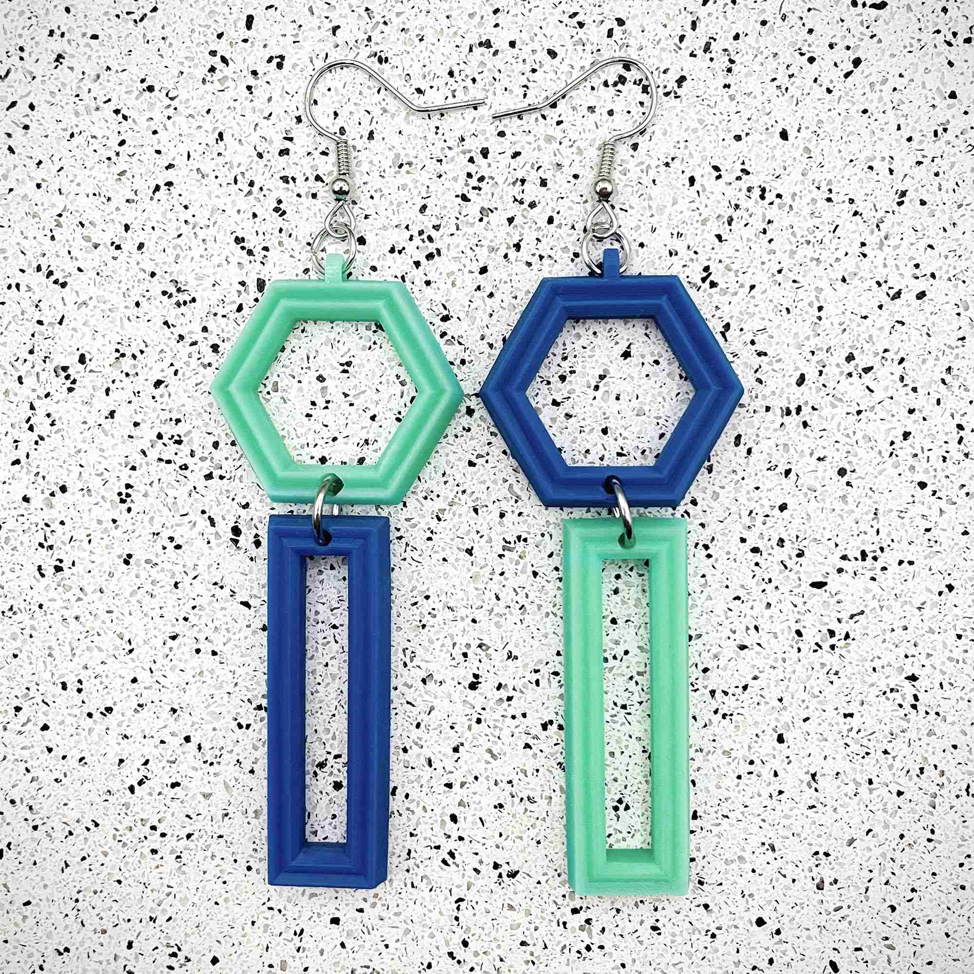 Mismatched Hexagon Hook Earrings