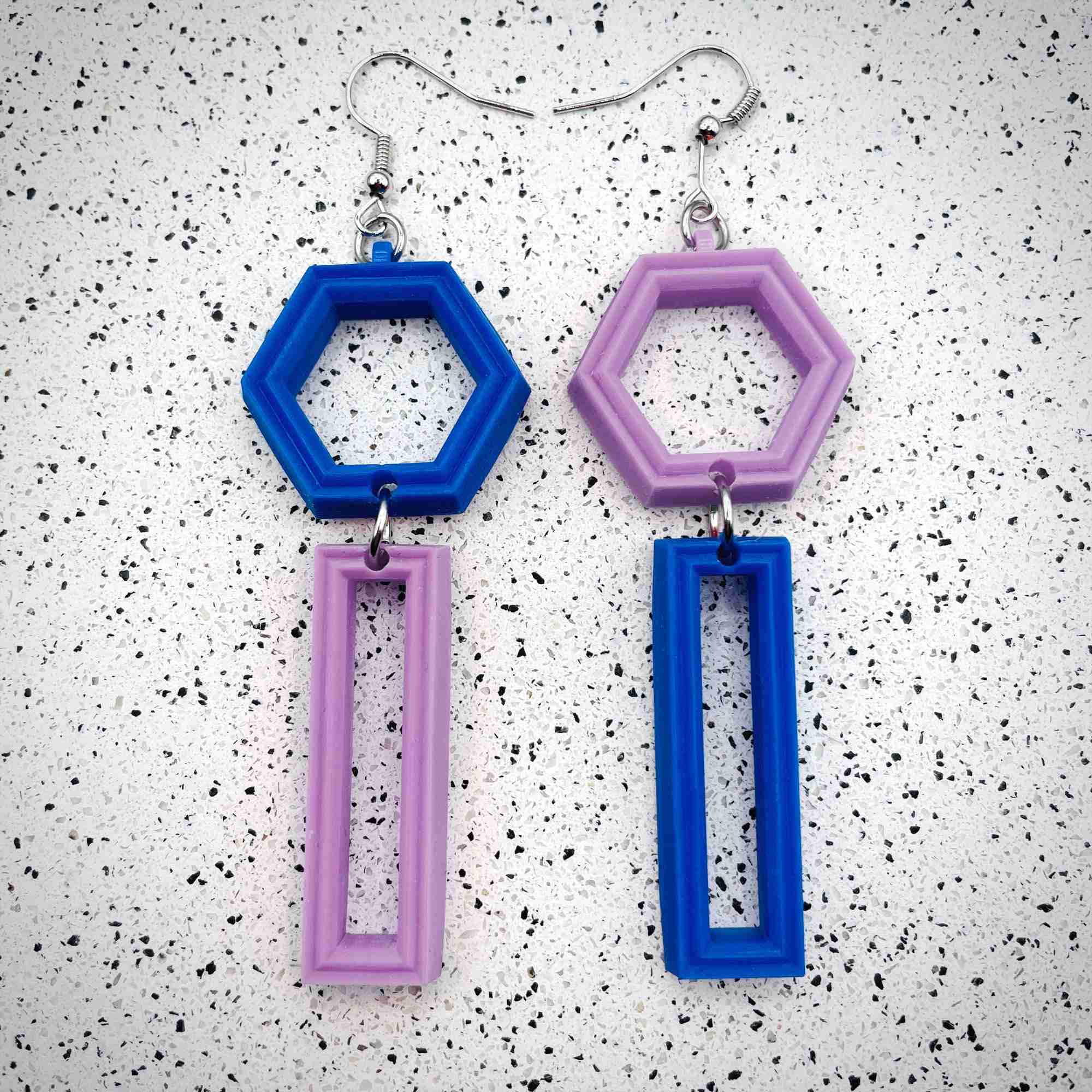 Mismatched Hexagon Hook Earrings