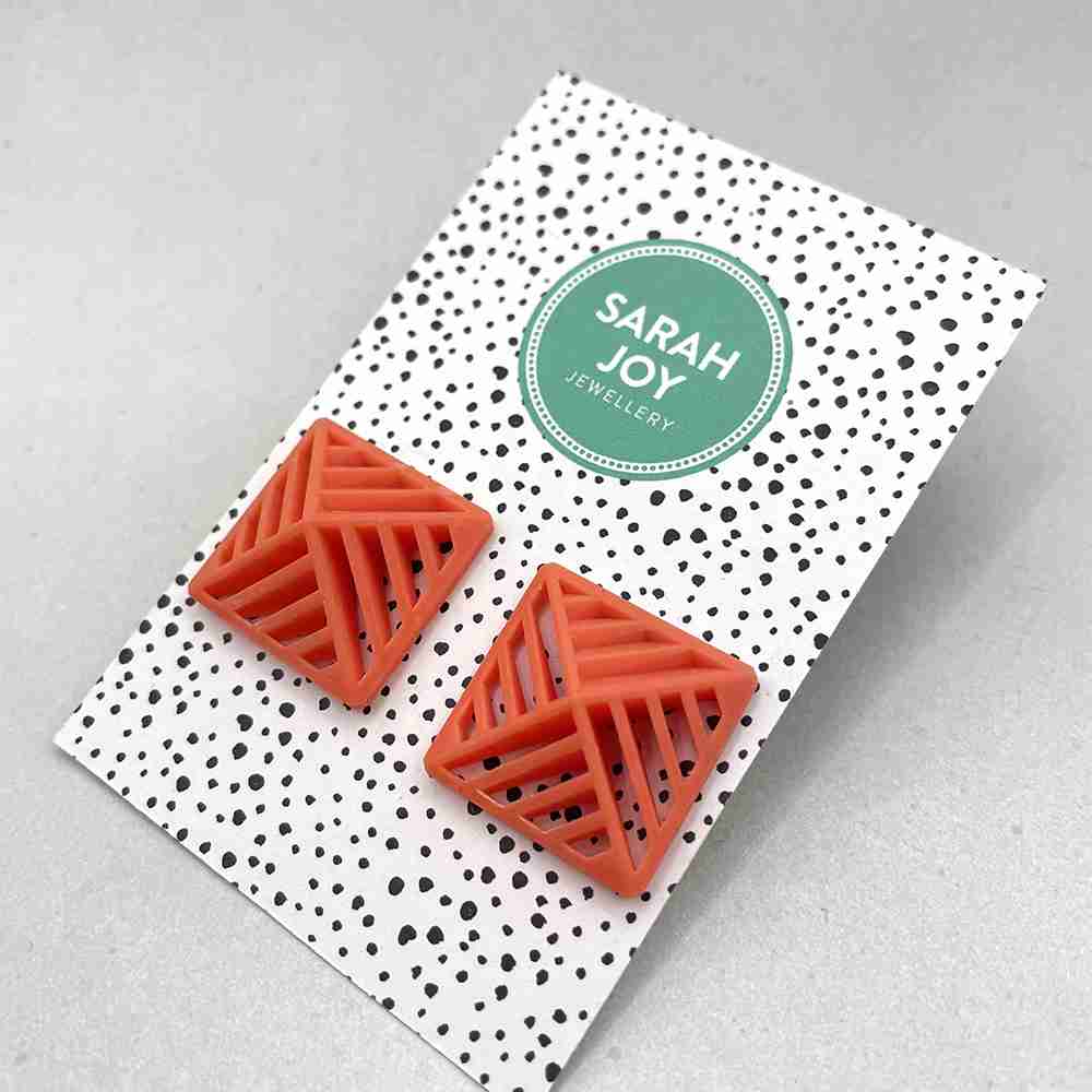 Square Stripe Stud Earrings