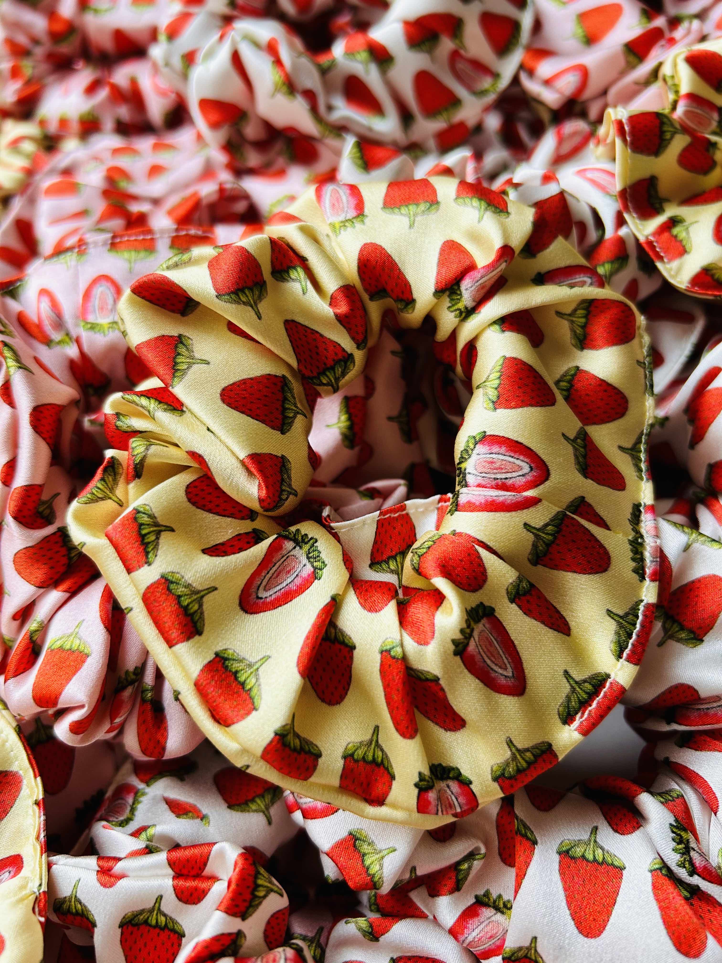 Strawberries and cream silk scrunchie