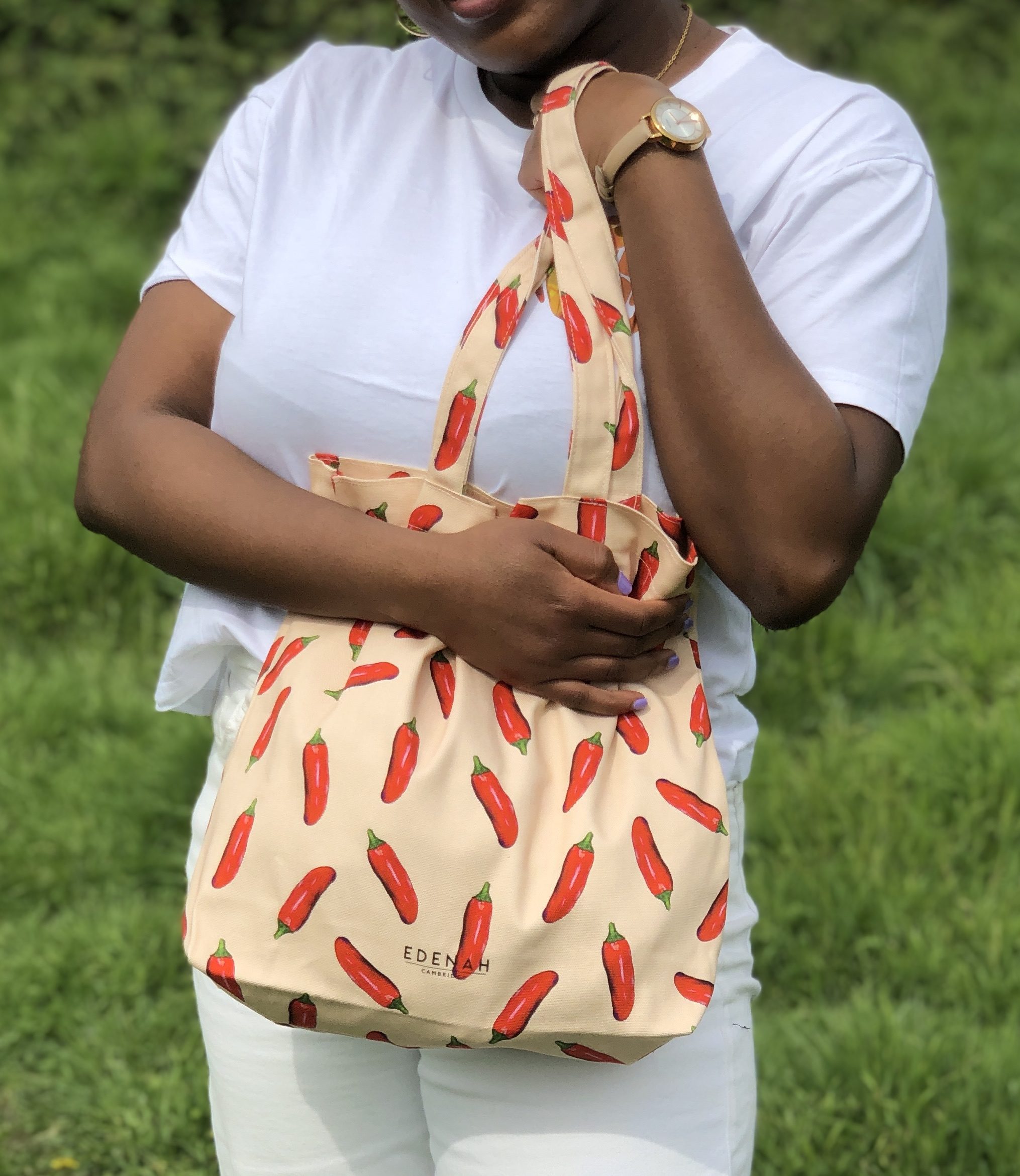 Hand Drawn Chilli Printed Tote Bag