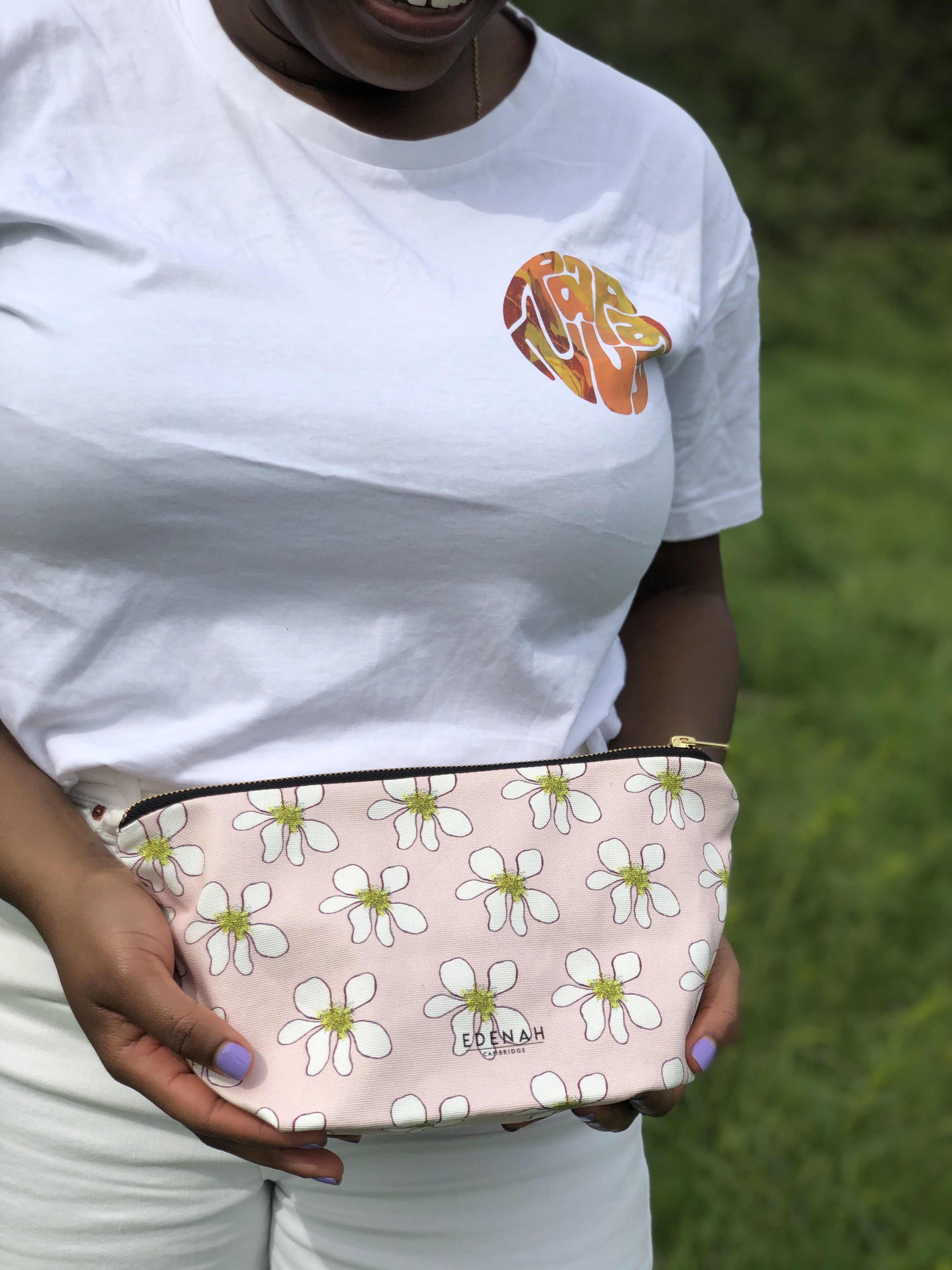 Baby Pink Daisy Cotton Makeup Bag - Made in England
