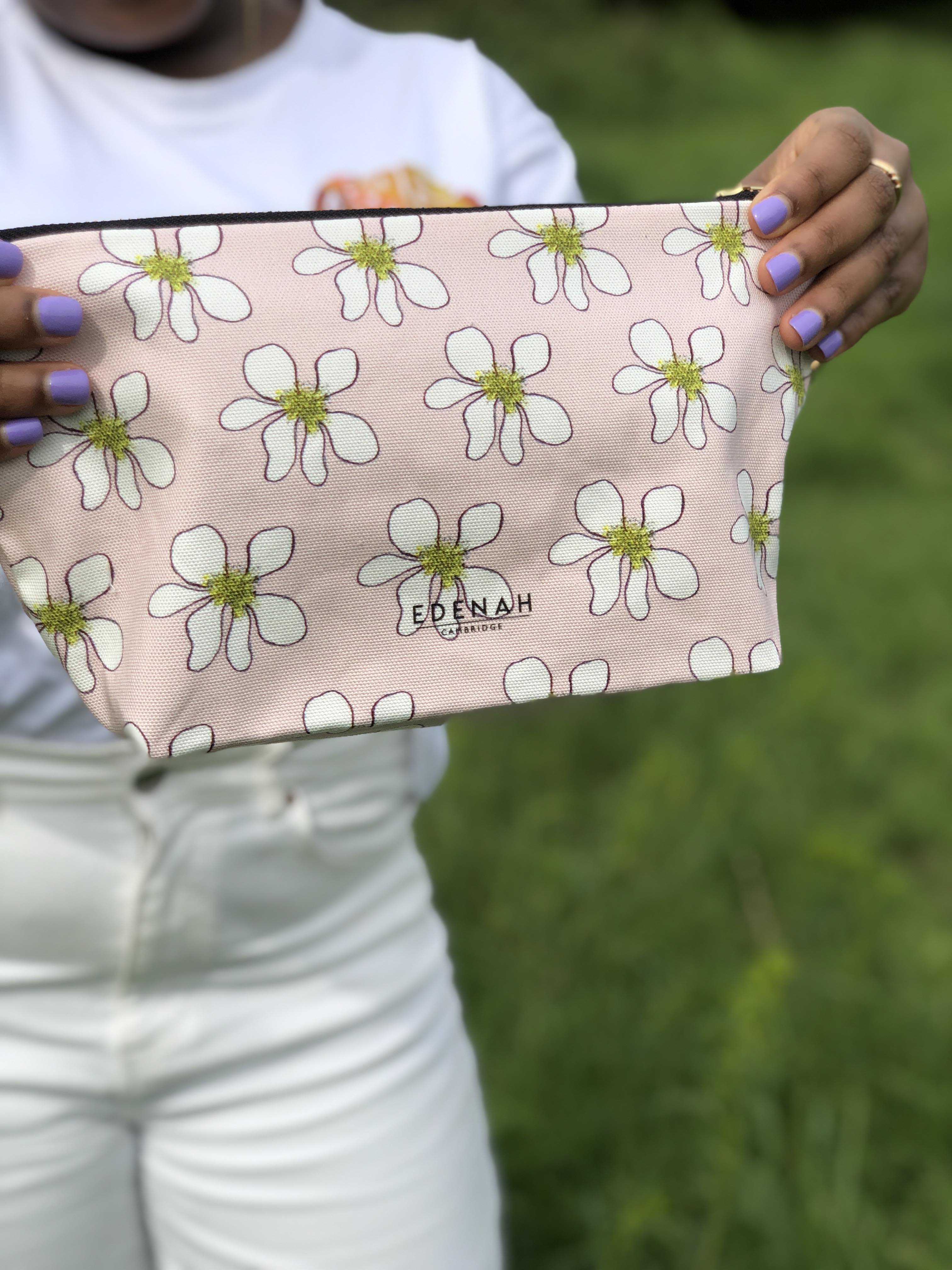Baby Pink Daisy Cotton Makeup Bag - Made in England