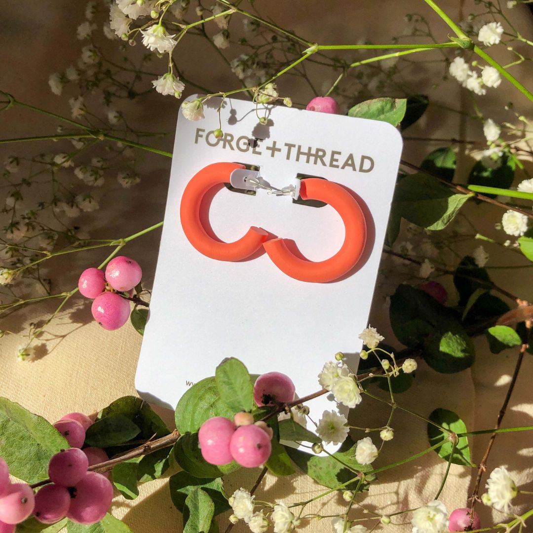 Small Coral Hoop Earrings