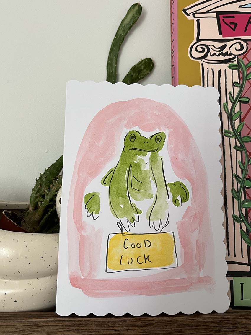 Good Luck Frog Greetings Card - Hand-Painted