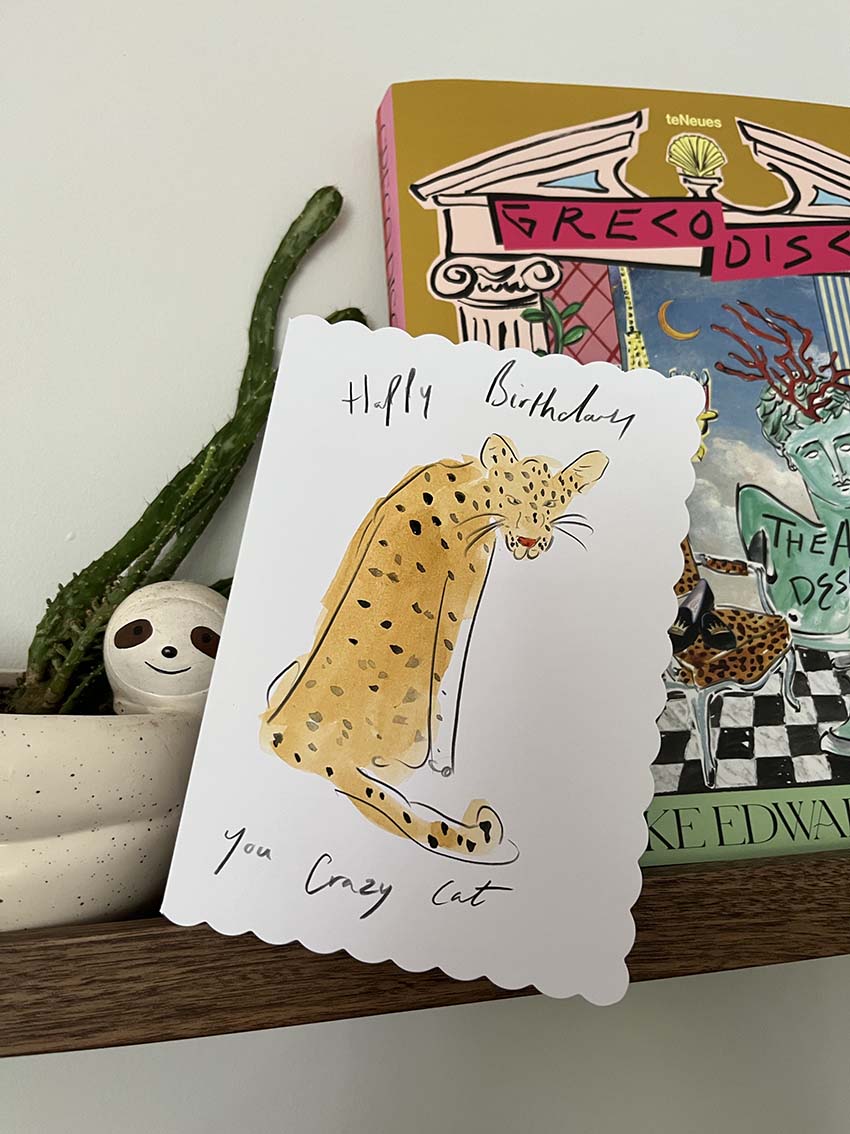 Happy Birthday You Crazy Cat - Hand-Painted Card
