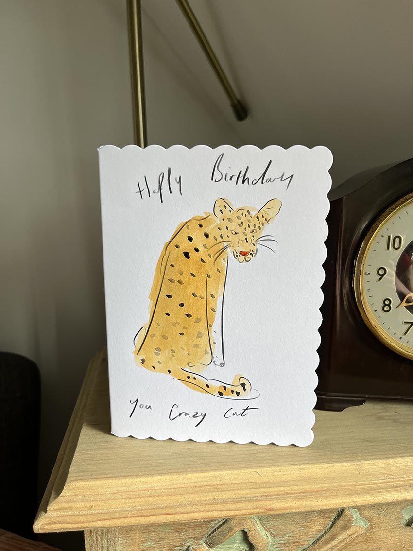 Happy Birthday You Crazy Cat - Hand-Painted Card
