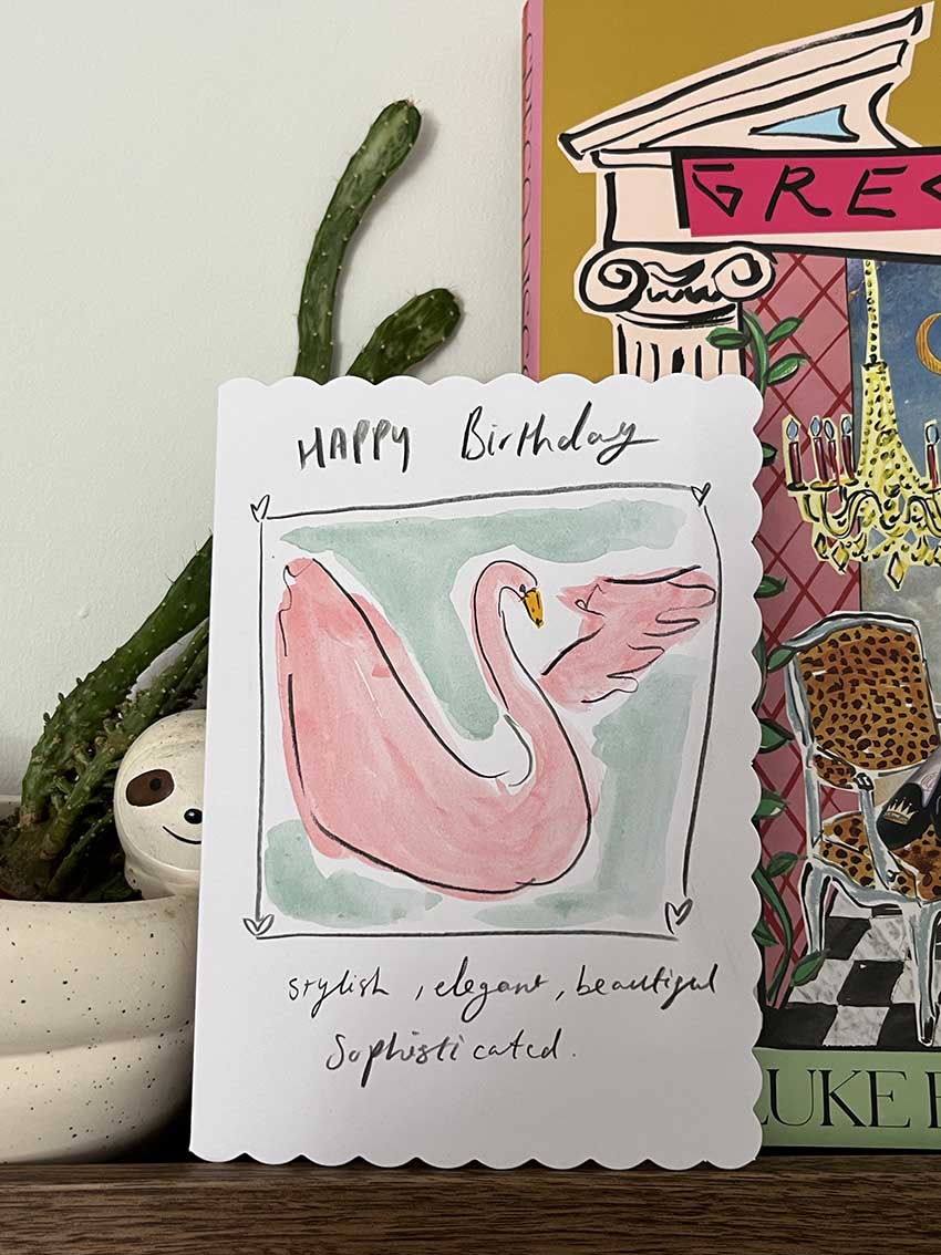Happy Birthday Swan card - Hand-Painted