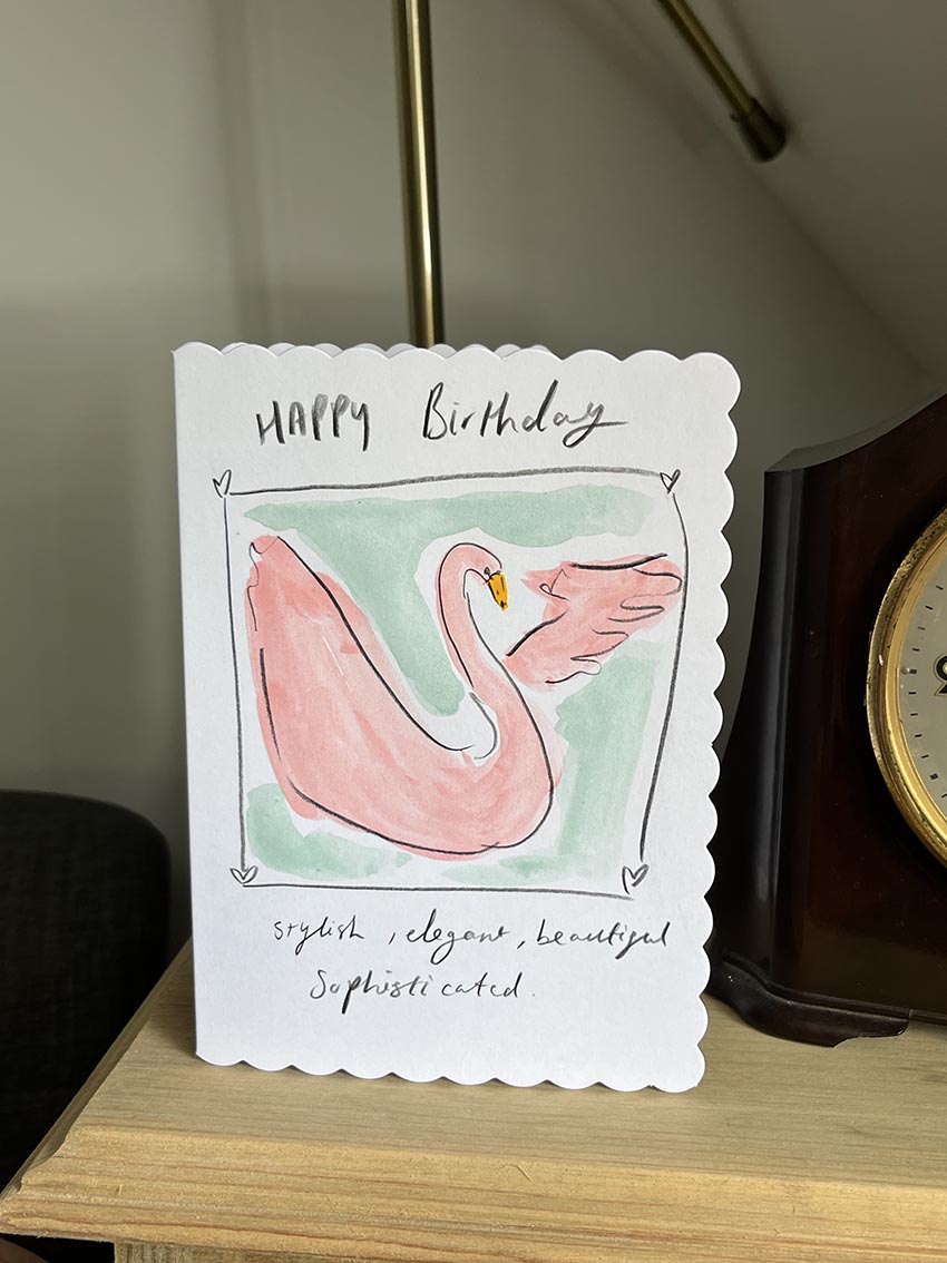 Happy Birthday Swan card - Hand-Painted