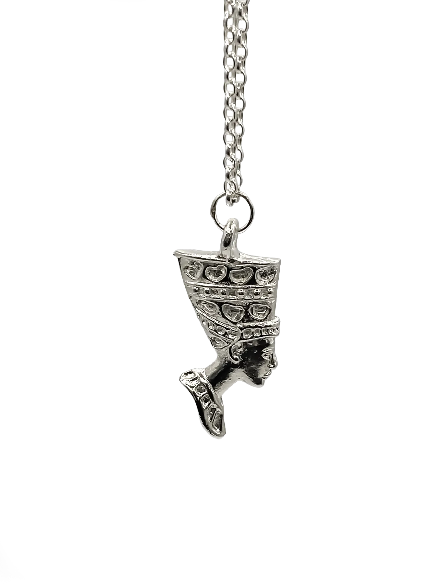 Gold Nefertiti necklace worn with a denim jacket