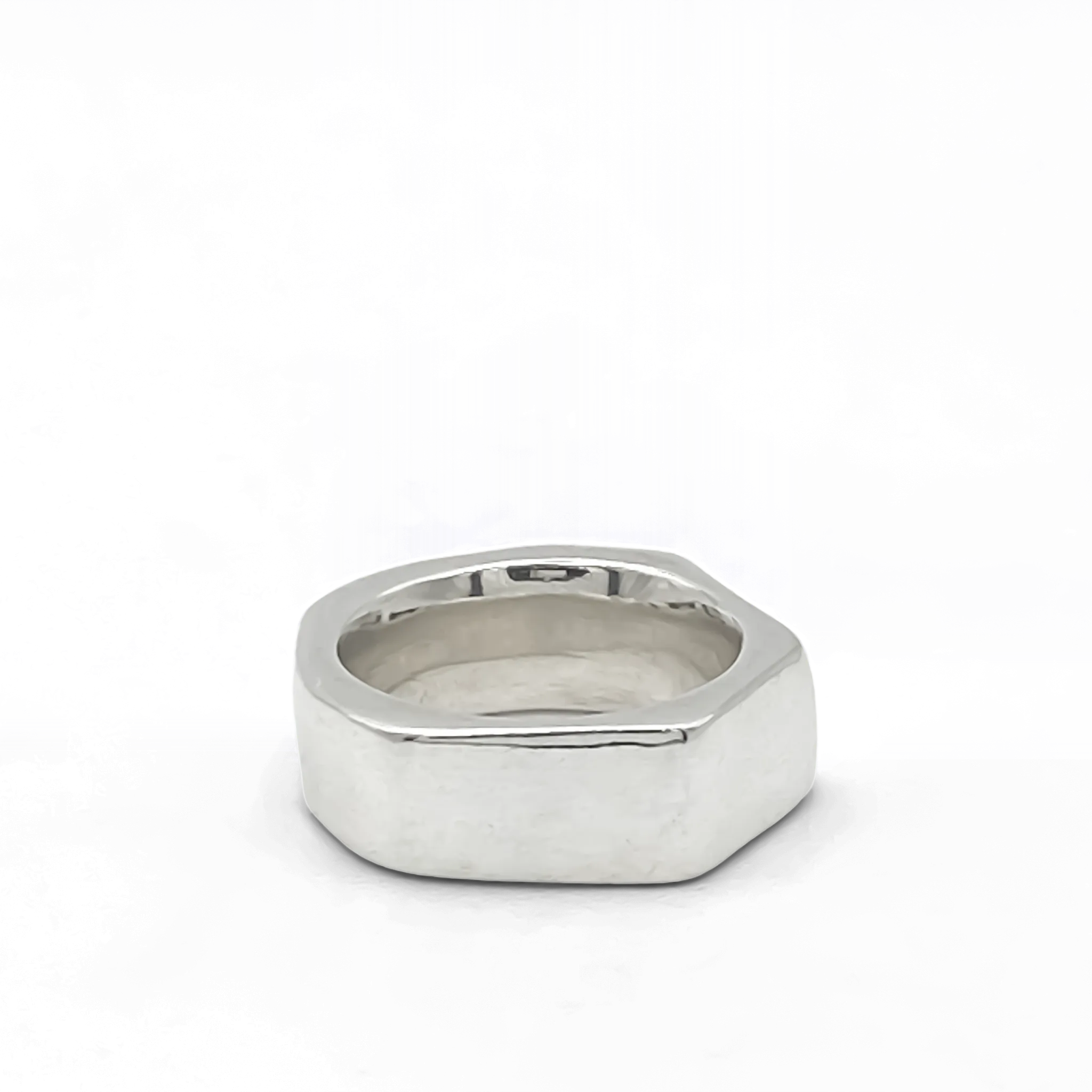 Top-down view of the Wonky Nut Ring in sterling silver