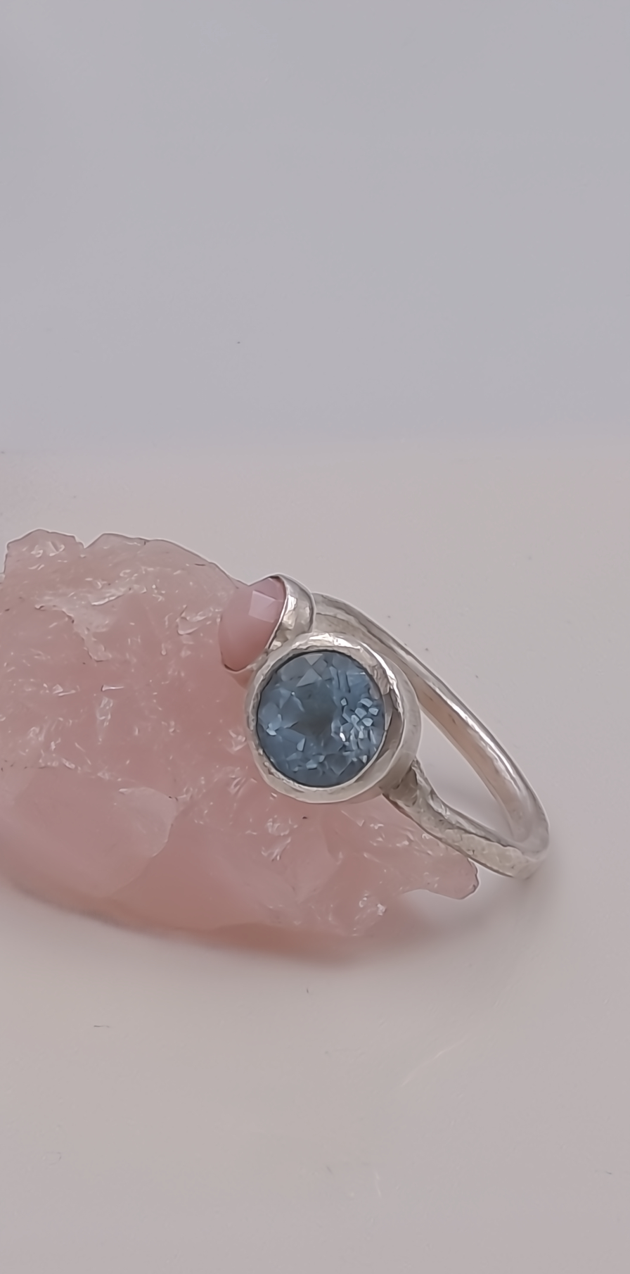 Blue Topaz and Pink Opal Double Stone Ring