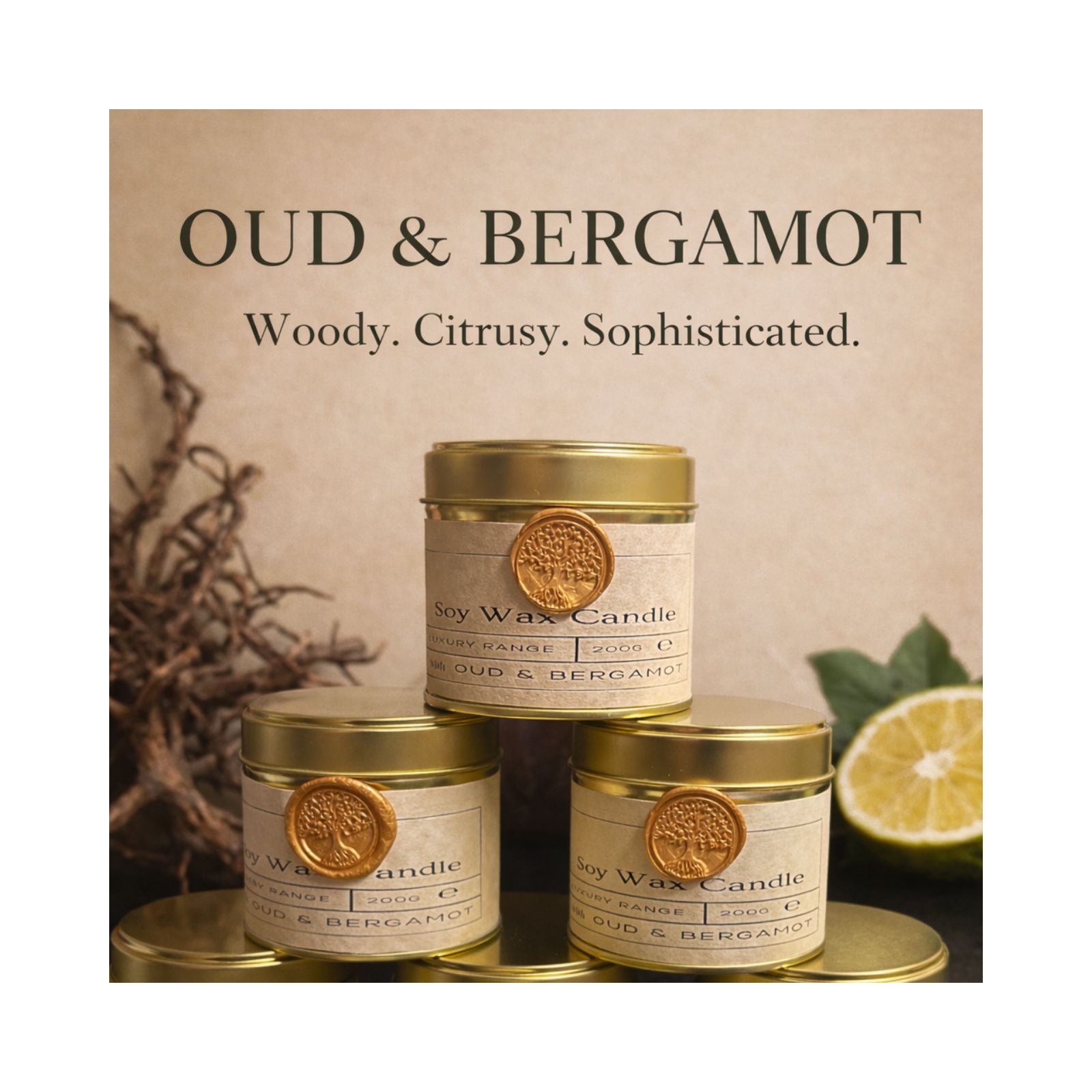 Oud and Bergamot Luxury Soy Wax Candle
