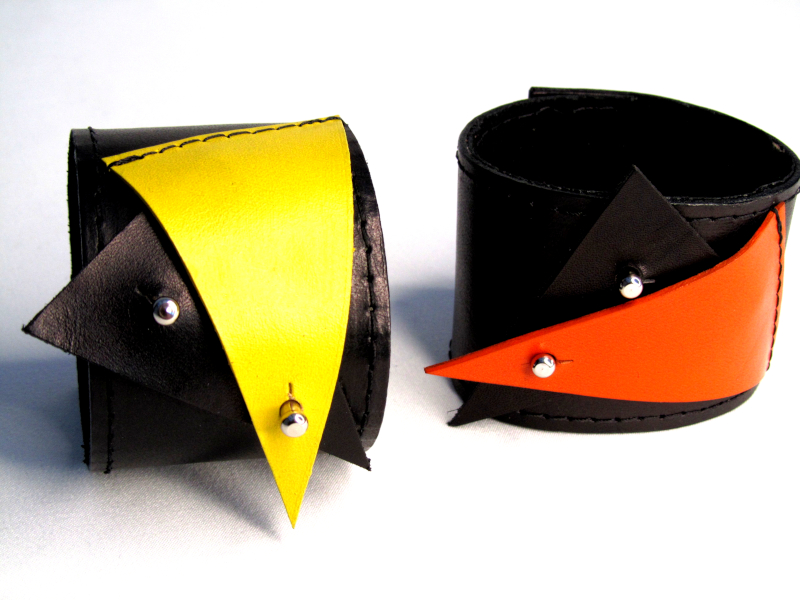 Upcycled Geometric leather cuff