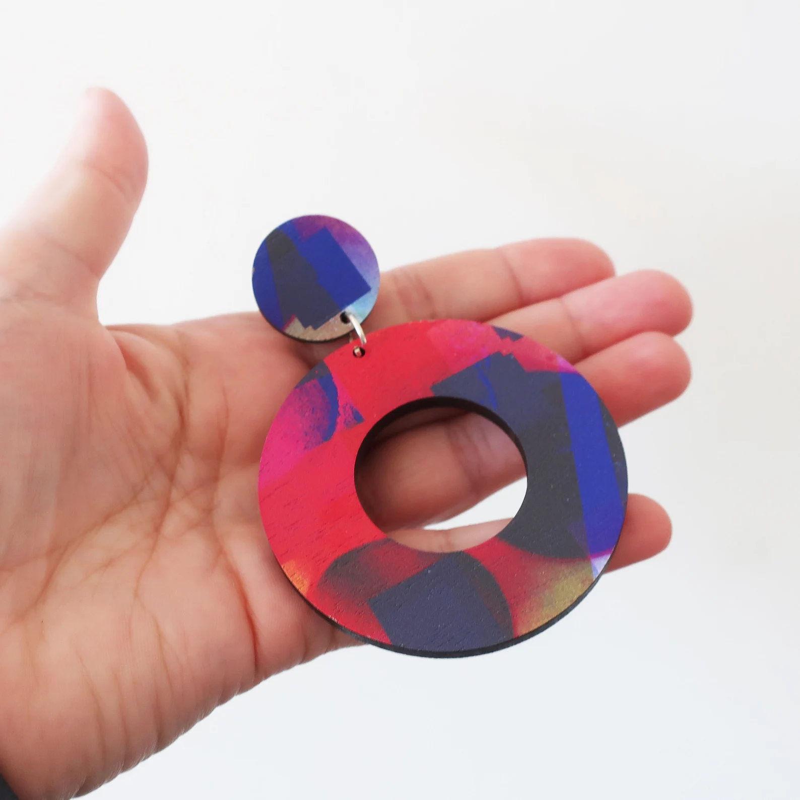 Colorful large pair of wooden hoop earrings - choose your colour
