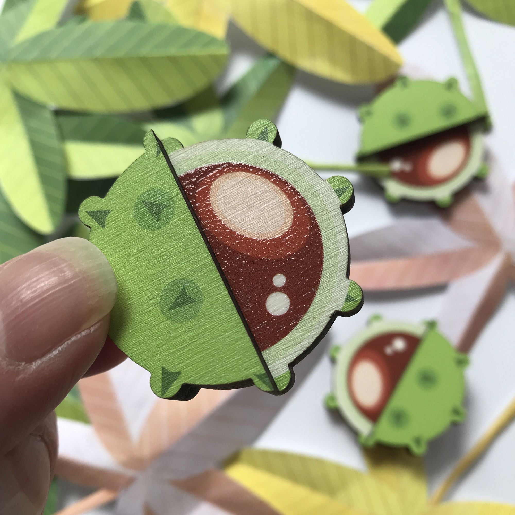 Wooden Conker Brooch
