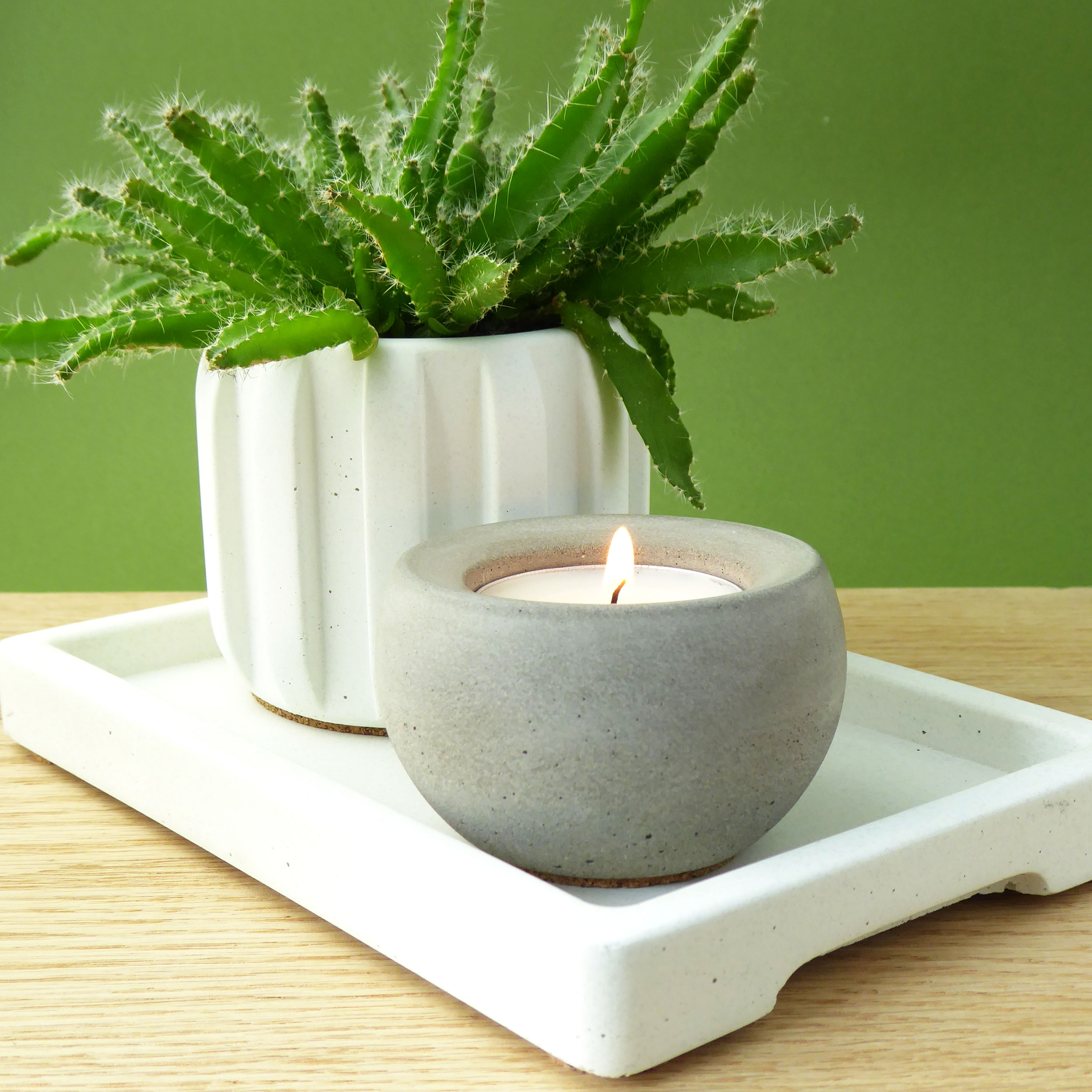 Handmade concrete tealight holder - natural grey or white