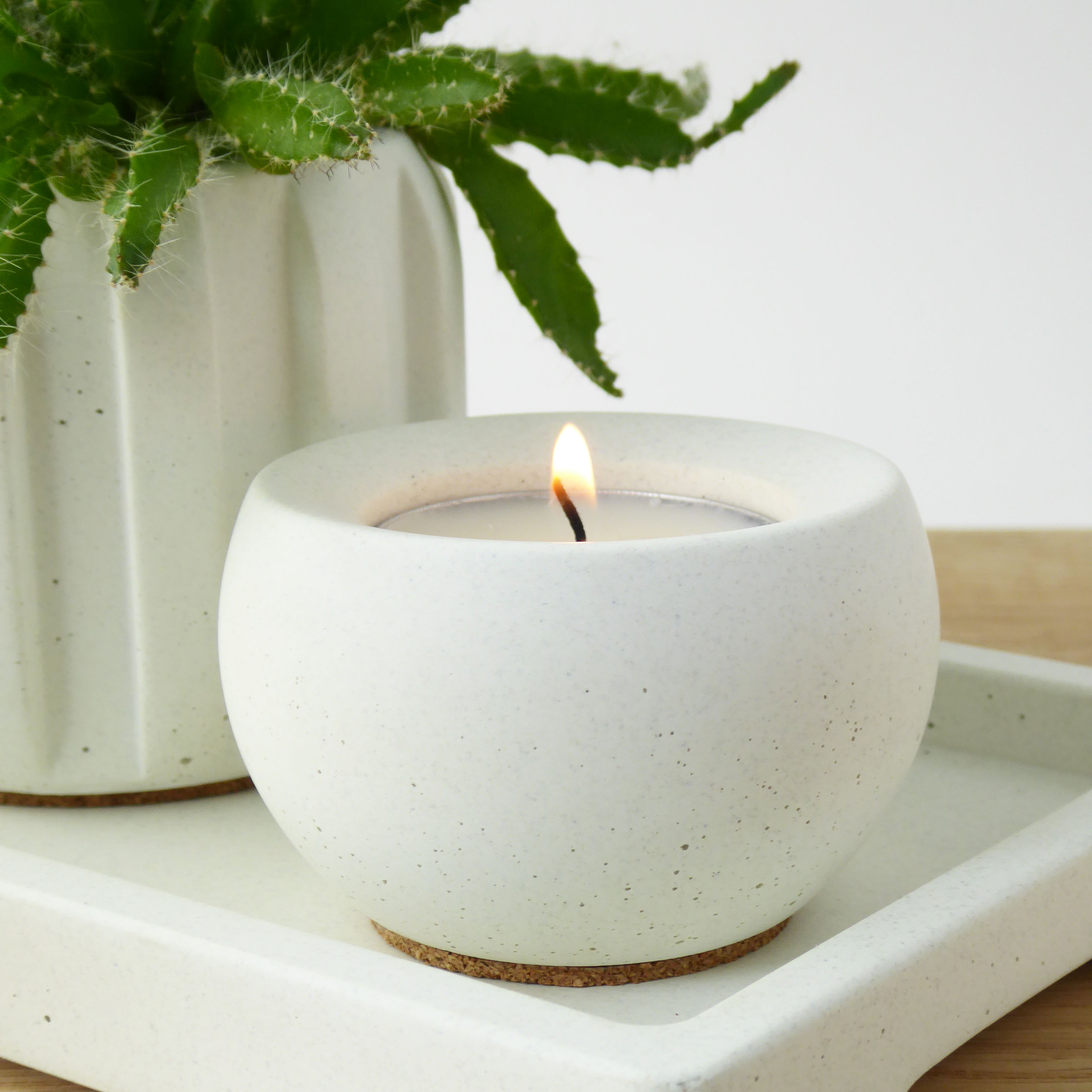 Handmade concrete tealight holder - natural grey or white