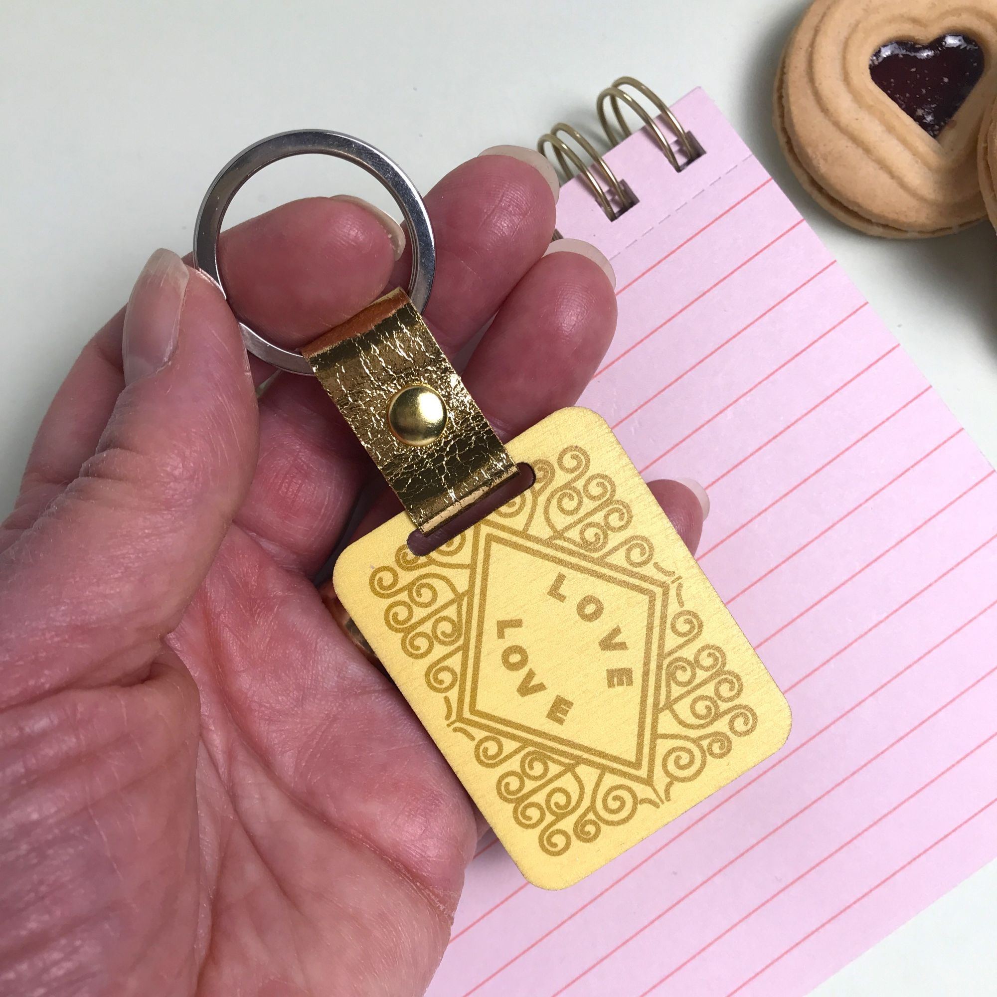 Wooden Custard Cream Keychain