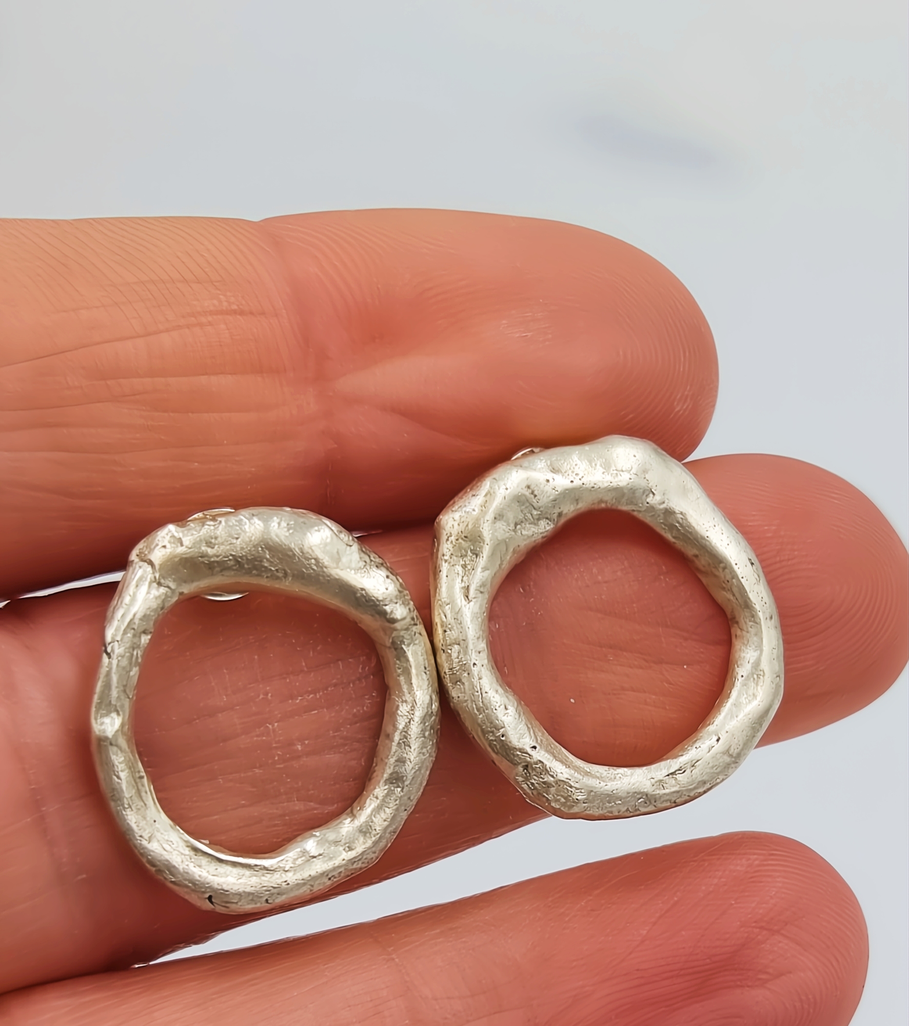 Molten Sterling Silver Circle Stud Earrings