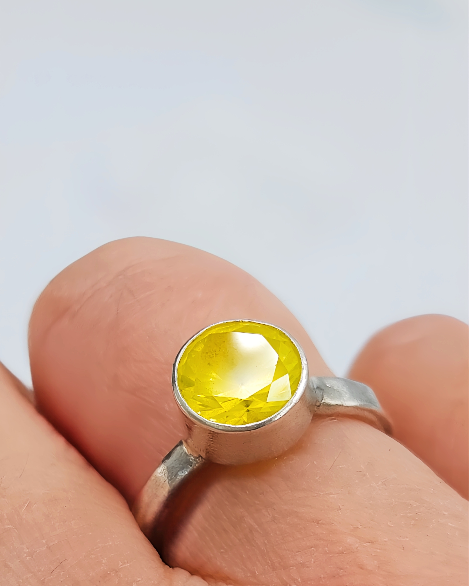 Molten Sterling Silver Ring: Yellow YAG Gemstone