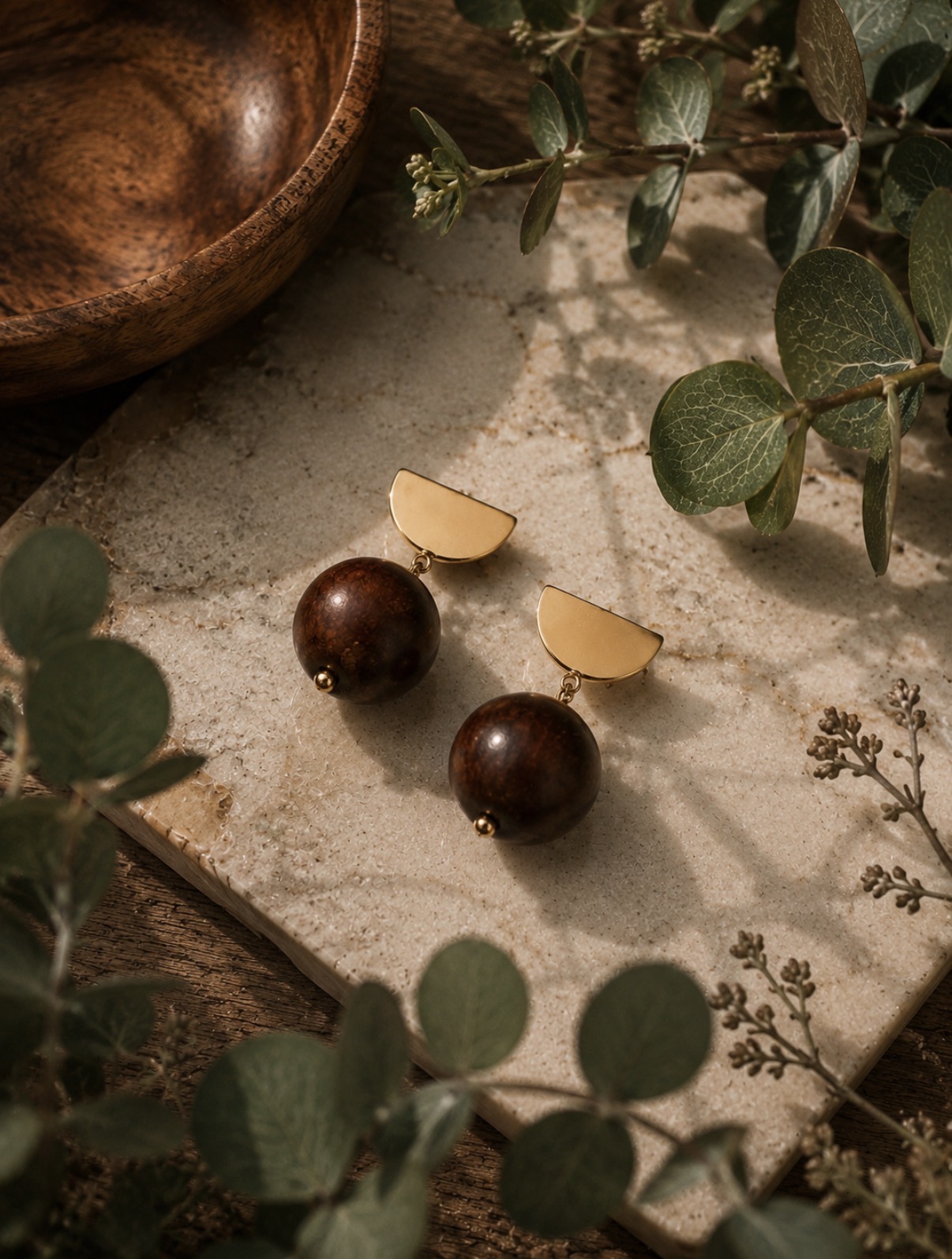 Full Moon - Wooden Ball Earrings