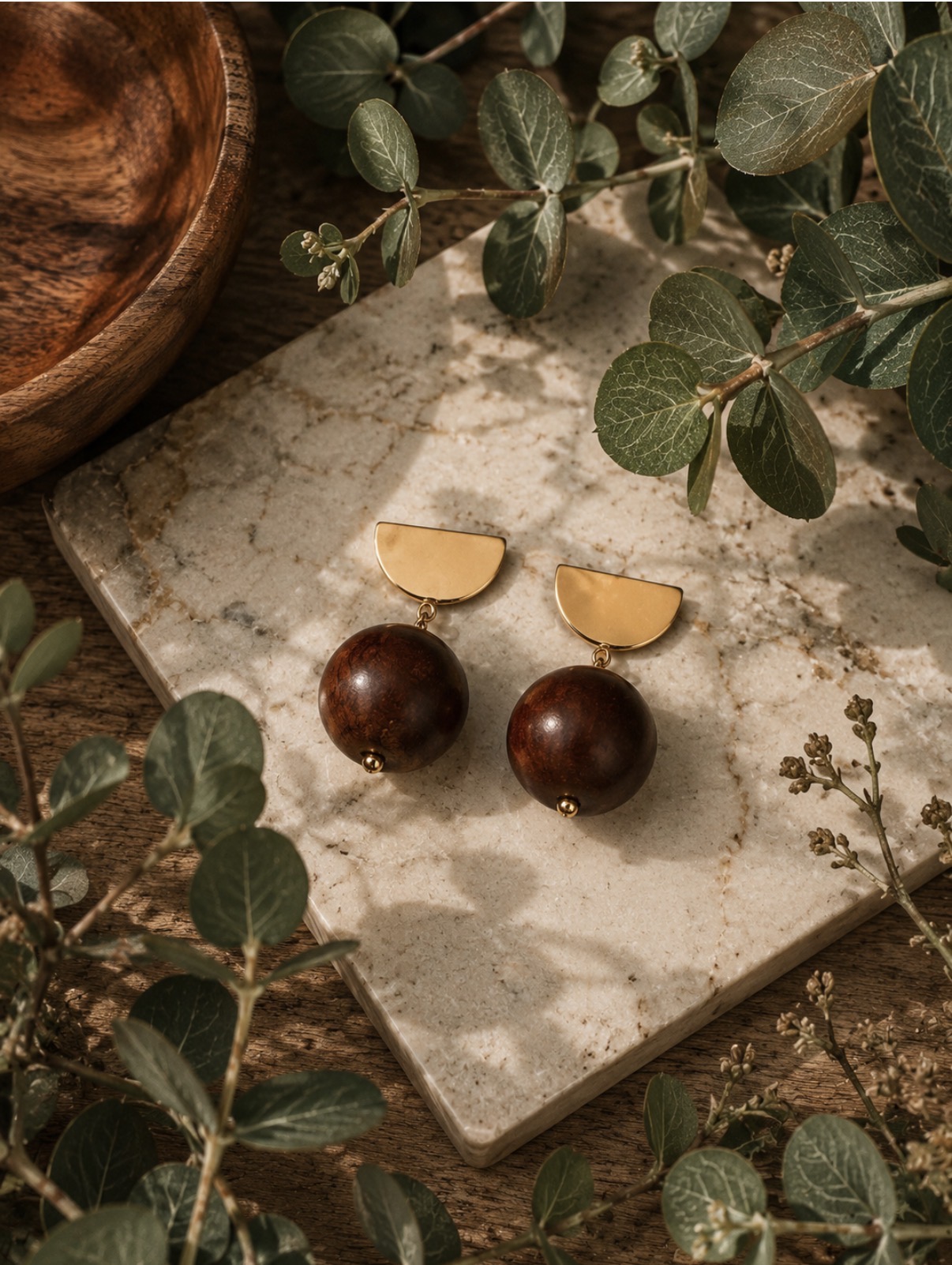 Full Moon - Wooden Ball Earrings