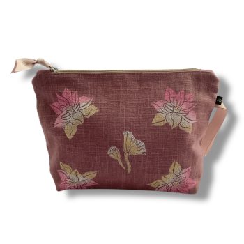 Dusty Pink Lotus Flowers Linen Makeup Bag