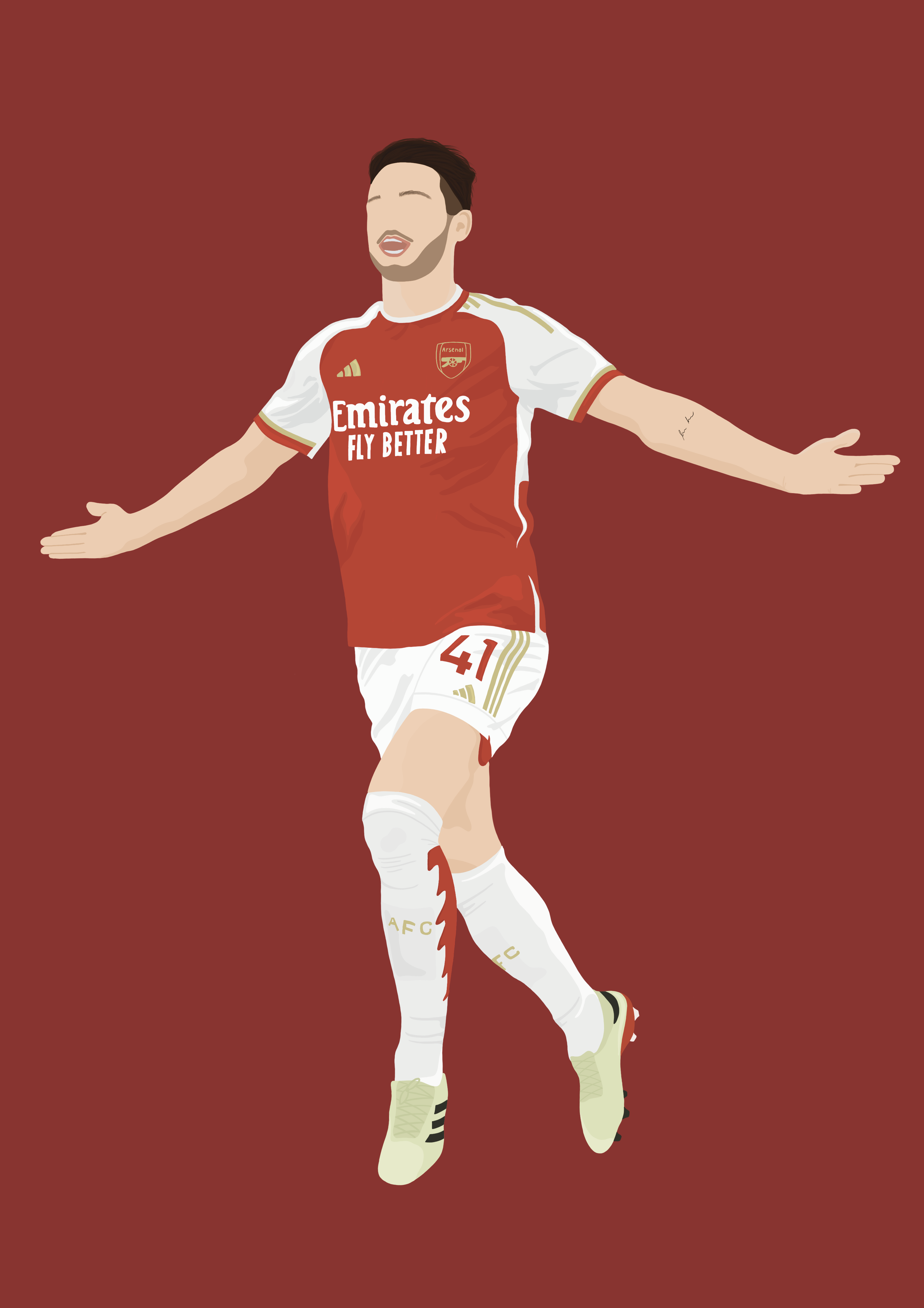 Declan Rice Art Print - Hand-Drawn Football Wall Art