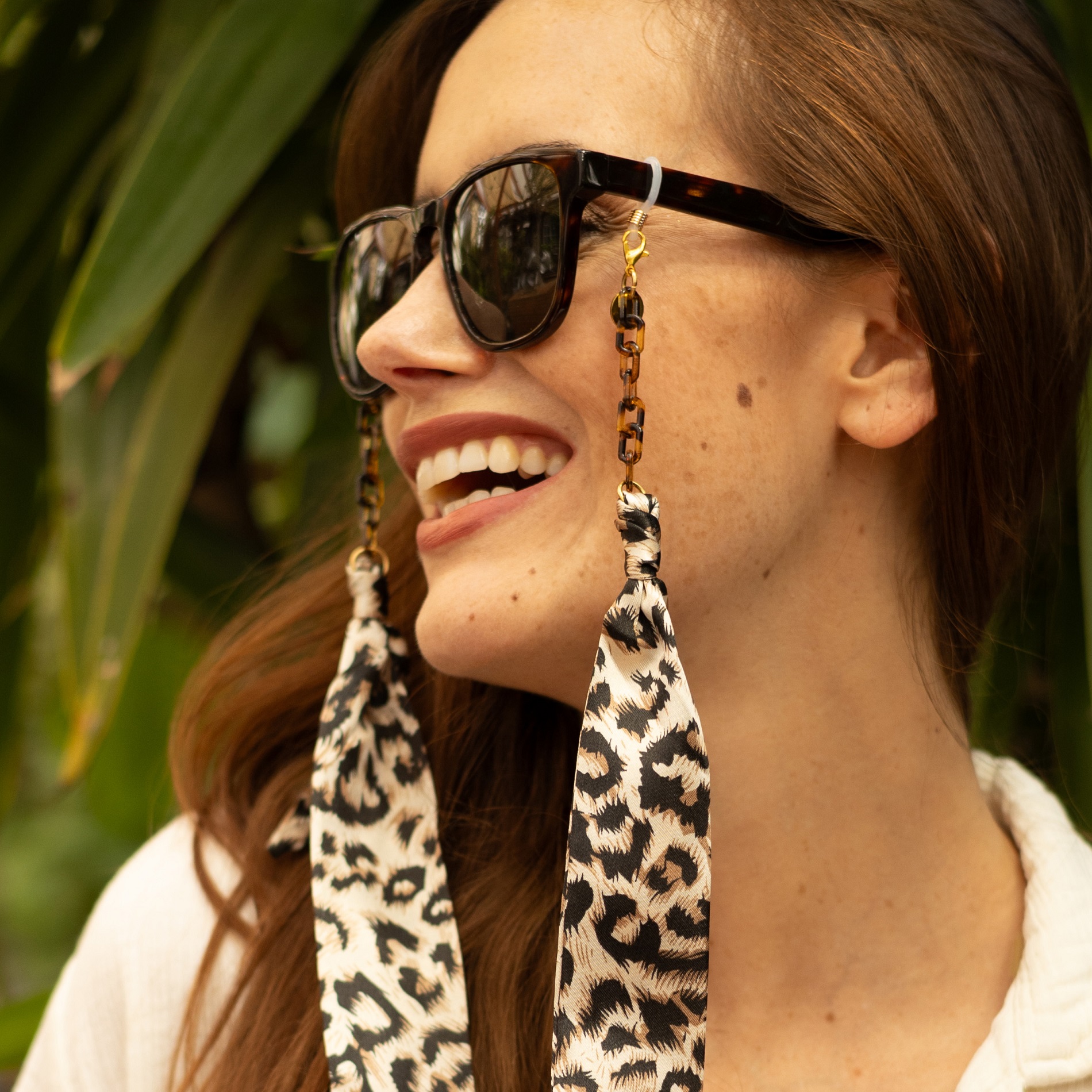 Cleo Leopard Print Fabric Tortoiseshell Glasses Chain