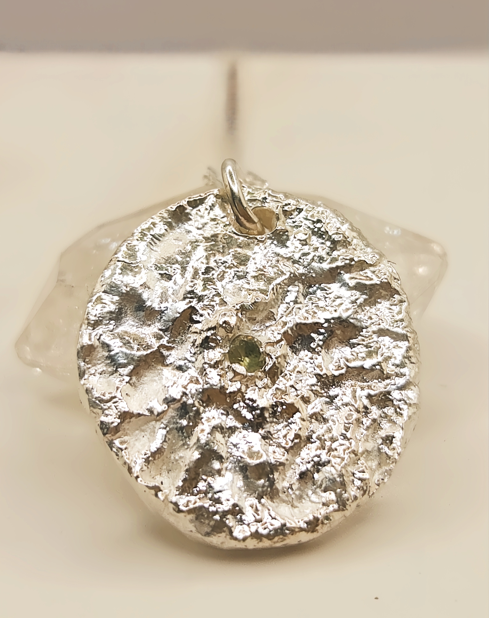 Reticulated Sterling Silver Pendant with Green Sapphire