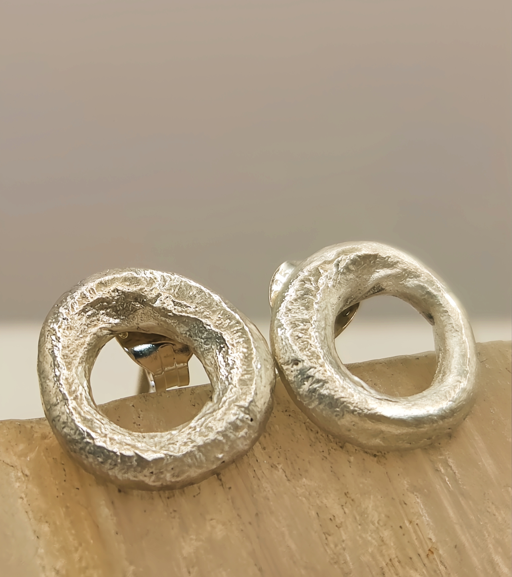 Irregular Silver Circle Stud Earrings